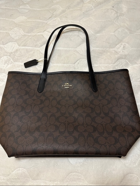 Coach Handbags - Coach Brown Signature Canvas Tote with Black Leather Straps
